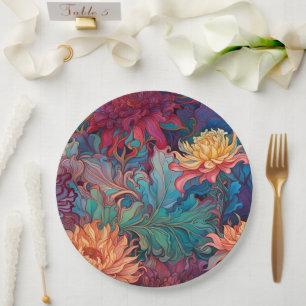 Assiettes En Carton Dahlia Tapisserie florale