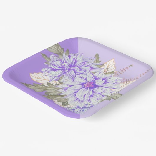 Assiettes En Carton Dahlias - Plaques papier Mariage Améthyste (Angulaire)