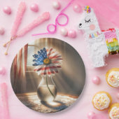 Assiettes En Carton Daisée Drapeau Américain Dans Vase De Verre (Fête)