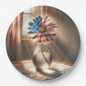 Assiettes En Carton Daisée Drapeau Américain Dans Vase De Verre (Devant)