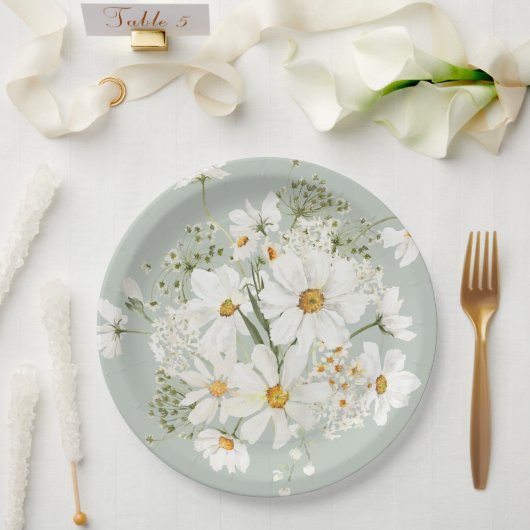 Assiettes En Carton Daisies Floral Aquarelle (Mariage)