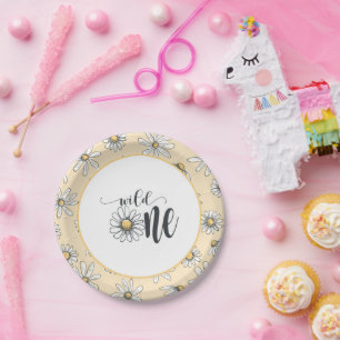 Assiettes En Carton Daisy Anniversaire - Wild One - Jaune