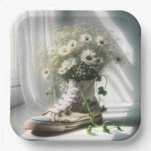 Assiettes En Carton Daisy Bouquet dans un Basket blanc