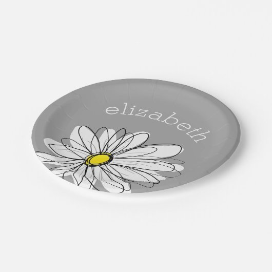 Assiettes En Carton Daisy floral tendance avec nom personnalisé gris j (Angle)