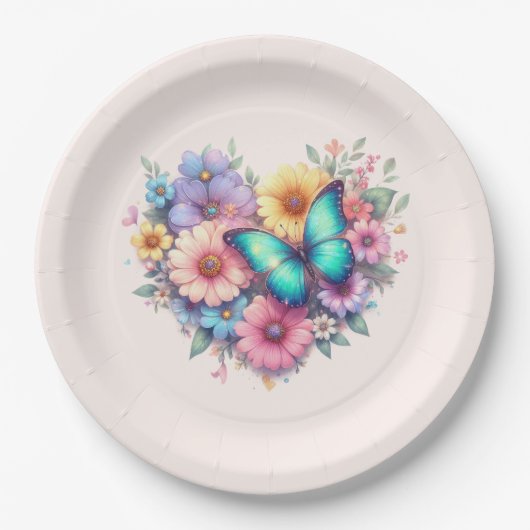 Assiettes En Carton Daisy Flowers with a Beautiful Butterfly (Devant)