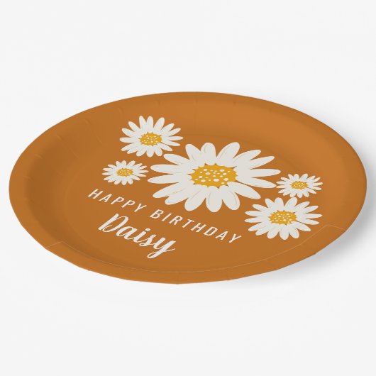 Assiettes En Carton Daisy nom heureux fête d'anniversaire boho design  (Angle)