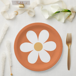 Assiettes En Carton Daisy rétro orange brûlé bohème