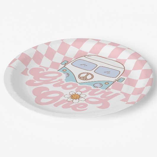Assiettes En Carton Daisy & Retro Van Pink Super 1er anniversaire (Angle)