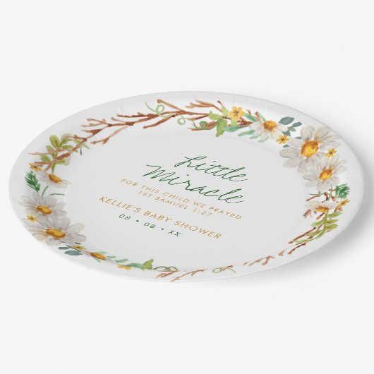 Assiettes En Carton Daisy Wreath Little Miracle Baby shower Scripture (Angle)