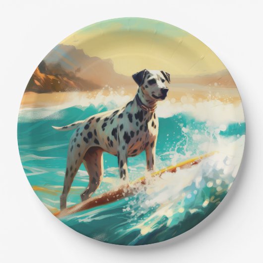 Assiettes En Carton Dalmation Plage Surf Peinture (Devant)