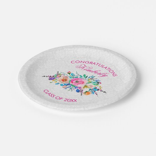 Assiettes En Carton Damas Blanches Et Bouquet- Graduations (Angle)