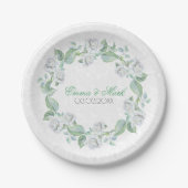 Assiettes En Carton Damas Blanches & Roses - Enregistrer La Date (Devant)