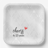 Assiettes En Carton Damas en satin blanc 25e anniversaire (Recto)