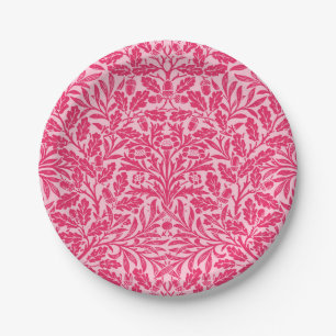 Assiettes En Carton Damas florales Art Nouveau, rose profond de Fuchsi