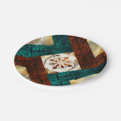 Assiettes En Carton Damas géométriques turquoise, bordeaux et or (Angle)