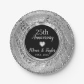 Assiettes En Carton Damas Gris Argent Et Coeur (Devant)