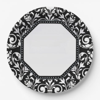 Assiettes En Carton Damas noir et blanc