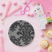 Assiettes En Carton Damas noir sur Motif gris (Fête)