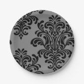 Assiettes En Carton Damas noir sur Motif gris (Devant)