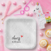 Assiettes En Carton Damas satin blanc 60e anniversaire (Fête)
