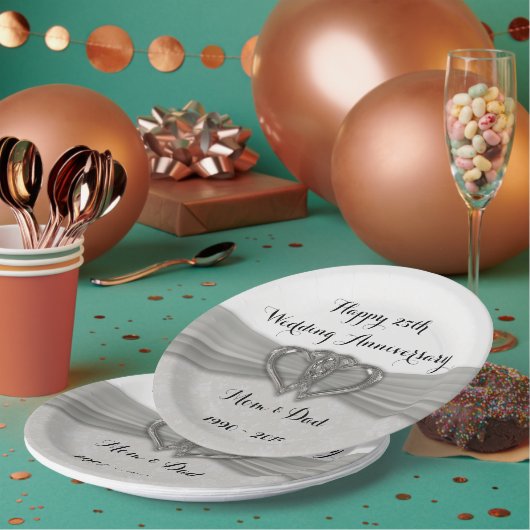 Assiettes En Carton Damask 25e anniversaire Mariage Plaques de papier (Multi)