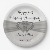 Assiettes En Carton Damask 25e anniversaire Mariage Plaques de papier (Devant)
