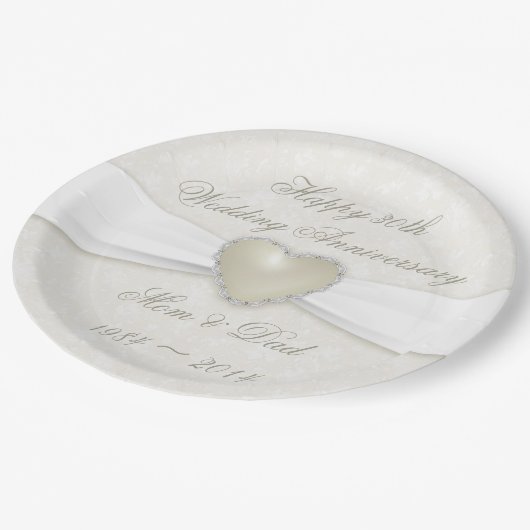 Assiettes En Carton Damask 30e anniversaire Mariage papier plaque (Angle)