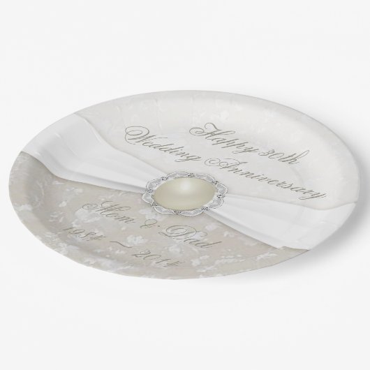 Assiettes En Carton Damask 30e anniversaire Mariage Plaque papier (Angle)