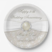 Assiettes En Carton Damask 30e anniversaire Mariage Plaque papier (Devant)