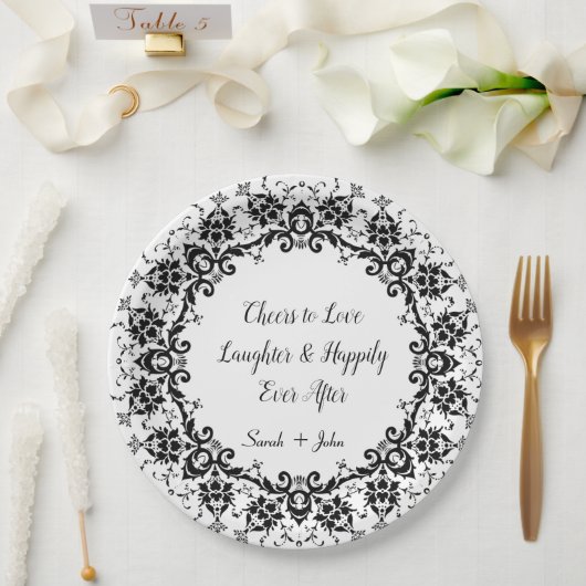 Assiettes En Carton Damask Cheers to Love Rires Occasion Mariage (Mariage)