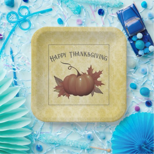 Assiettes En Carton Damask, Citrouille de Thanksgiving | jaune (Fête)