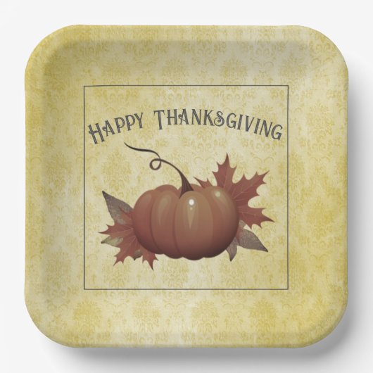 Assiettes En Carton Damask, Citrouille de Thanksgiving | jaune (Recto)