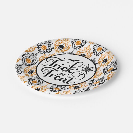 Assiettes En Carton Damask Glam Citrouille | Tricoter ou traiter (Angle)