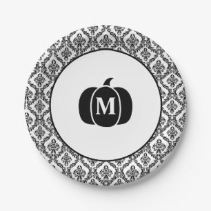 Assiettes En Carton Damask Glam Monogramme Halloween Citrouille