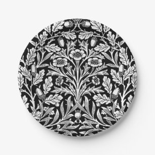 Assiettes En Carton Damassé florale de Nouveau d'art, noire et blanch