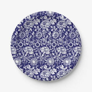 Assiettes En Carton Damassé, marine et blanc d'oeillet de Nouveau