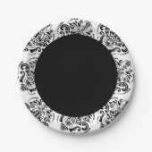 Assiettes En Carton Damassé noire et blanche chique (Devant)