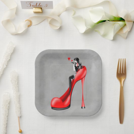 Assiettes En Carton Dame à la mode en plaque de papier Stiletto (Mariage)