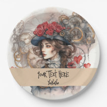 Dame en rouge baiser de la Saint-Valentin steampun