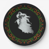 Assiettes En Carton Dame Verte Orange En Blanc Fantôme Halloween (Devant)