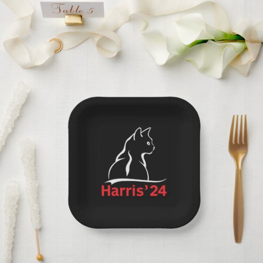 Assiettes En Carton Dames de chat pour Kamala Cat 2024 Président Kamal (Mariage)