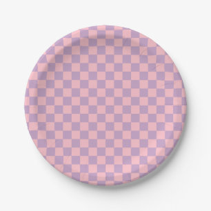 Assiettes En Carton Damier lilas et rose