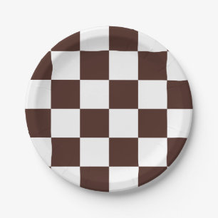 Assiettes En Carton Damier marron/blanc