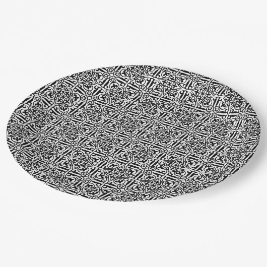 Assiettes En Carton Damier médiéval Fleur-de-lis, noir et blanc (Angle)