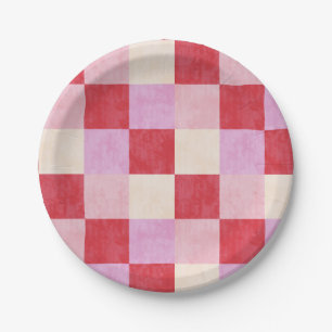 Assiettes En Carton damier valentine plaid rouge crème rose preppy