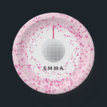Assiettes En Carton Dance Disco Ball Party Personnalisé Rose Black Par<br><div class="desc">Célébrez votre sucré avec ces assiettes personnalisées amusantes en rose et noir. Tout le texte est personnalisable. Une partie d'une collection de Parcel Studios.</div>