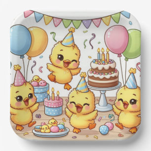 Assiettes En Carton Dancing Cute Ducklings Plaque de fête