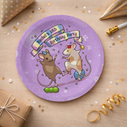 Assiettes En Carton Dancing Mice Ajouter Le Nom Joyeux Anniversaire Fê