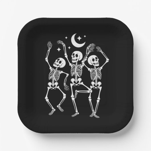 Assiettes En Carton Dancing Skeleton Joyeux Halloween Skull d'automne (Recto)