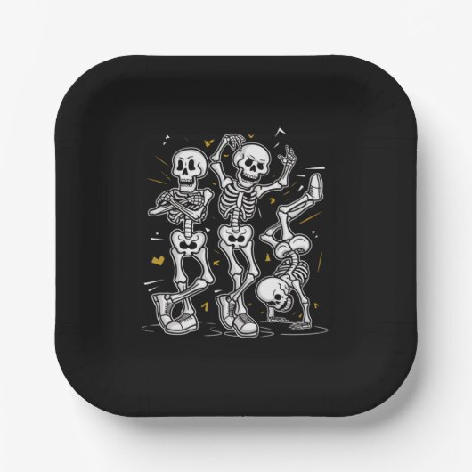 Assiettes En Carton Dancing Skeletons Dance Challenge Halloween (Recto)